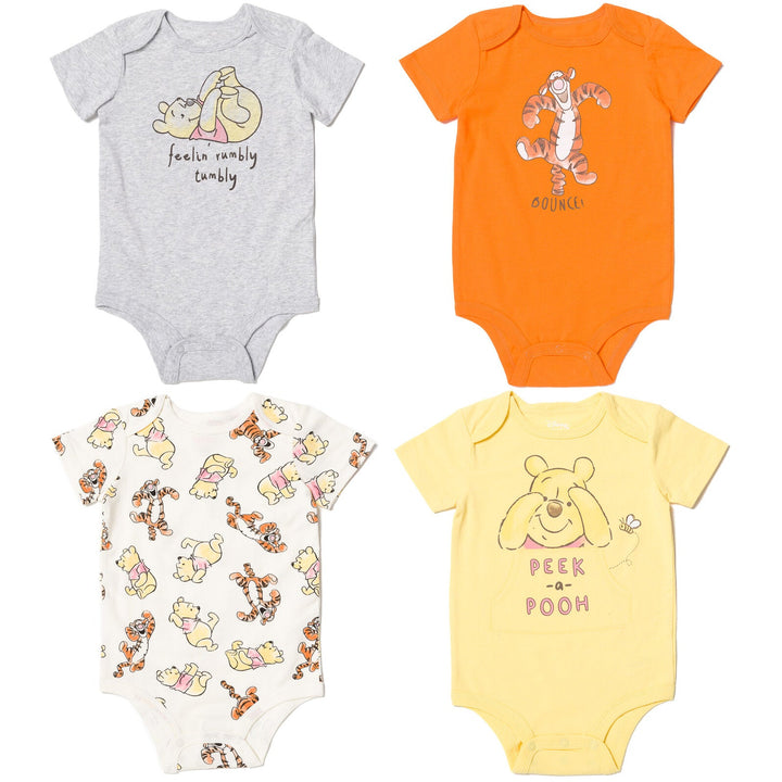 Disney Winnie the Pooh Mickey Mouse 4 Pack Cuddly Snap Bodysuits - imagikids