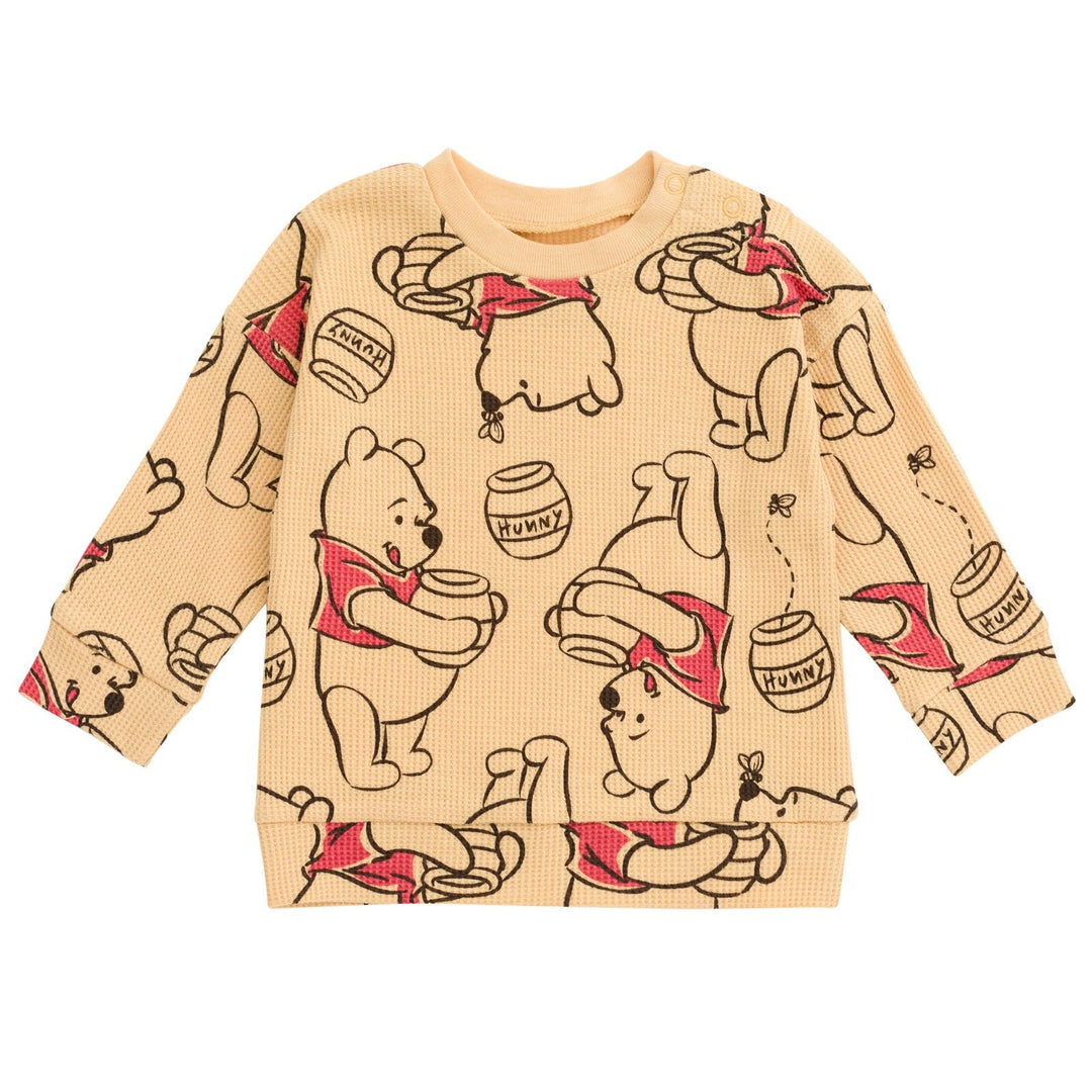 Disney Winnie the Pooh Waffle Knit Drop Shoulder Sweatshirt and Jogger Pants Outfit Set - imagikids