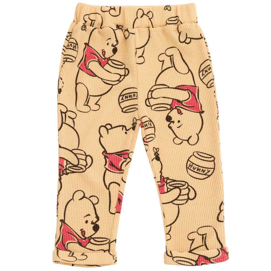 Disney Winnie the Pooh Waffle Knit Drop Shoulder Sweatshirt and Jogger Pants Outfit Set - imagikids