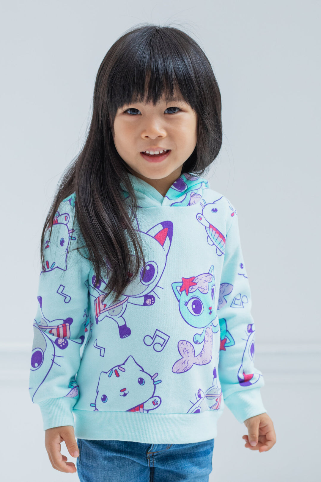 Dreamworks Gabby's Dollhouse Pandy Paws Cakey Cat MerCat Girls Fleece Pullover Hoodie Toddler to Big Kid