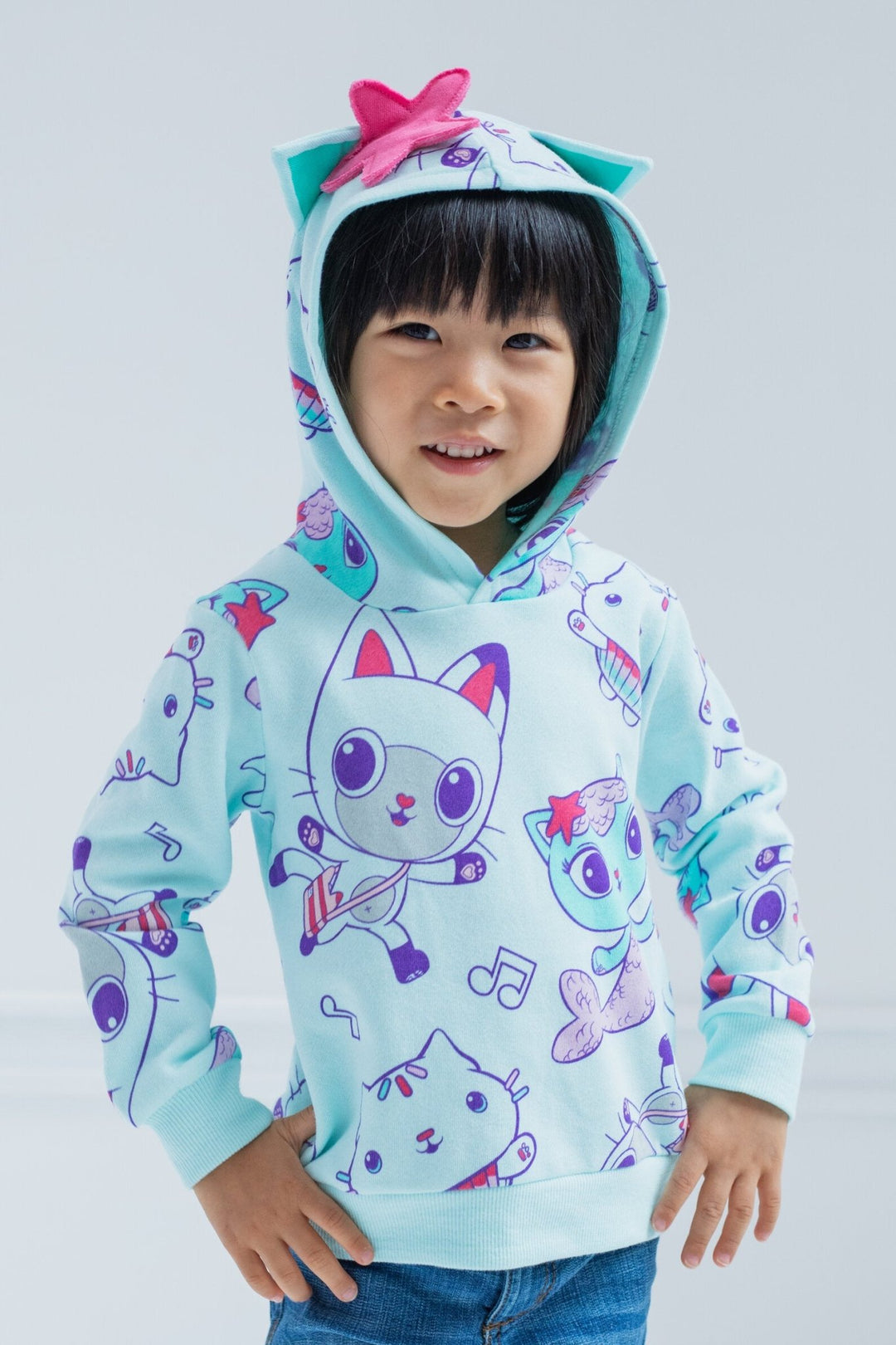 Dreamworks Gabby's Dollhouse Pandy Paws Cakey Cat MerCat Girls Fleece Pullover Hoodie Toddler to Big Kid - imagikids