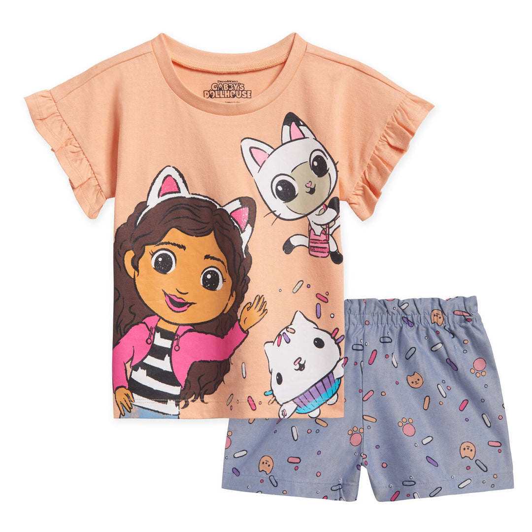 Dreamworks Gabby's Dollhouse T-Shirt and Chambray Shorts Outfit Set - imagikids