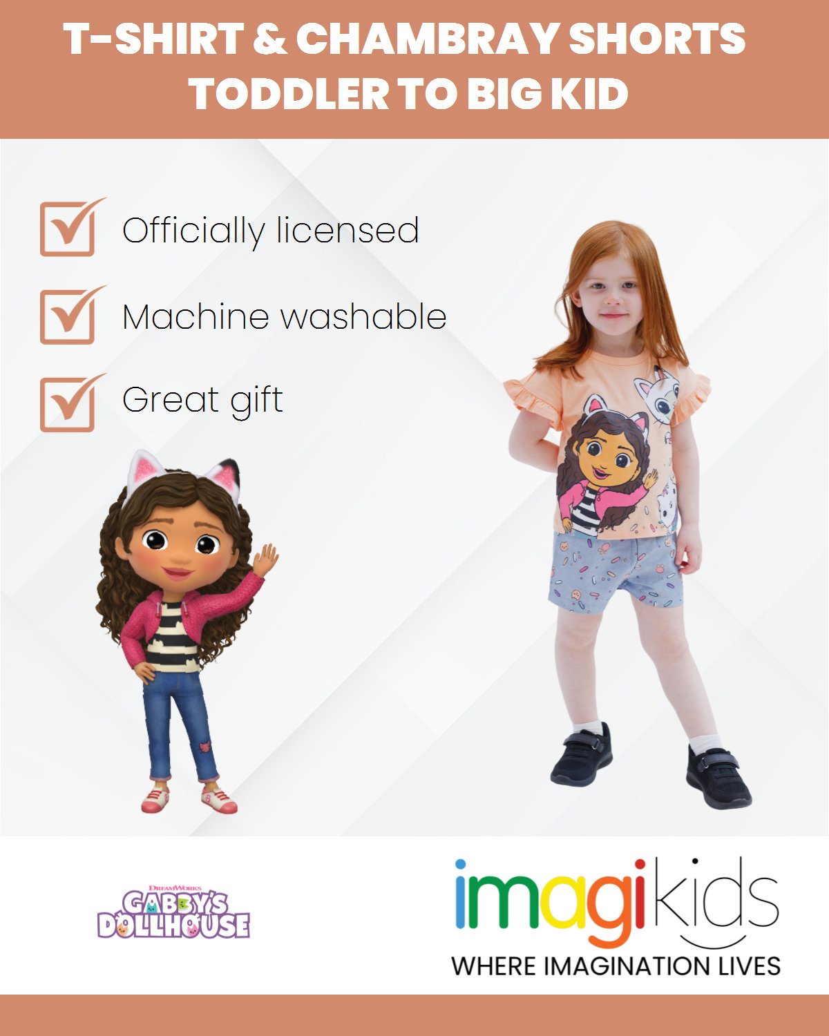 Dreamworks Gabby's Dollhouse T-Shirt and Chambray Shorts Outfit Set - imagikids
