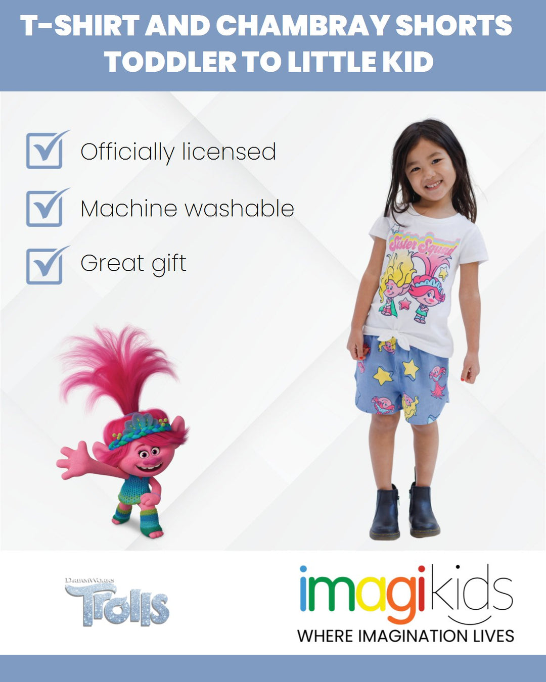 DreamWorks Trolls T-Shirt and Chambray Shorts Outfit Set - imagikids