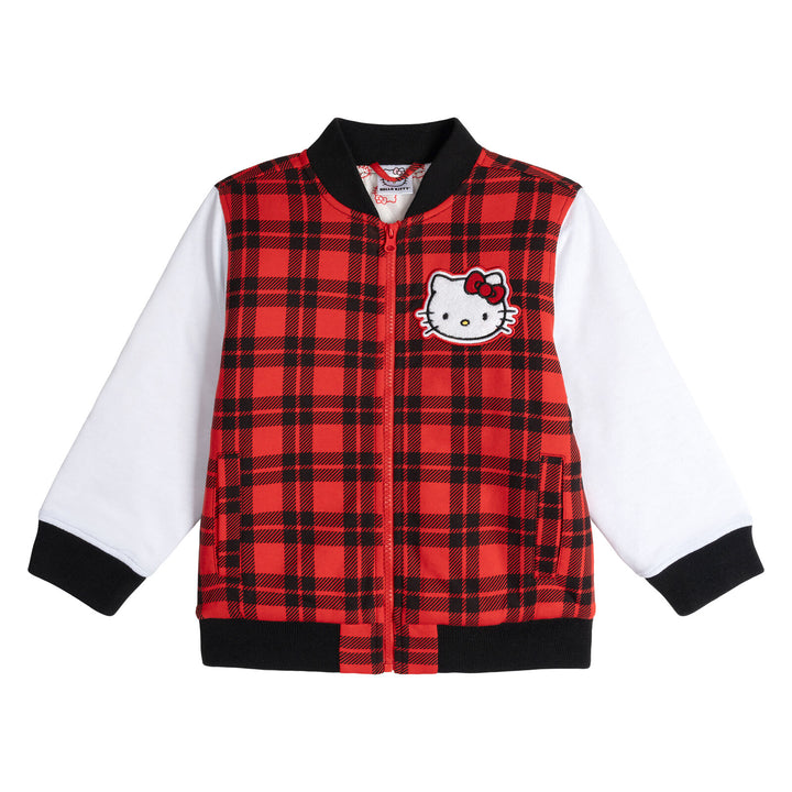 Hello Kitty Girls' Varsity Bomber Jacket Red Plaid