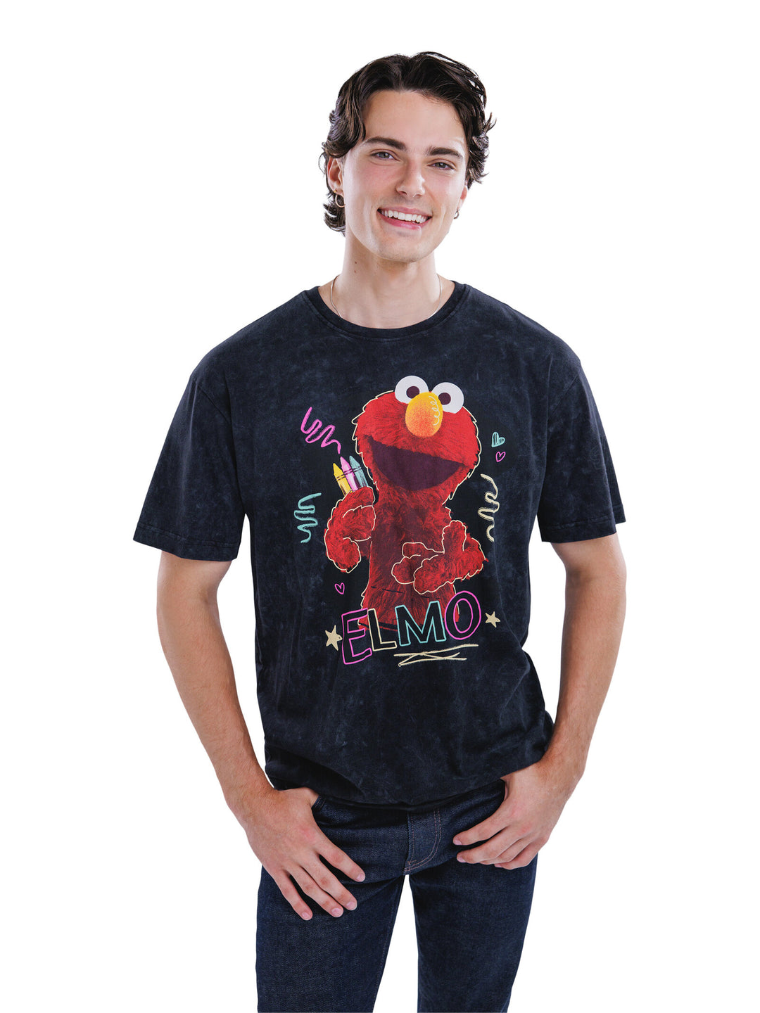 Sesame Street Elmo Men's Crewneck Short Sleeve T-Shirt Mineral Wash