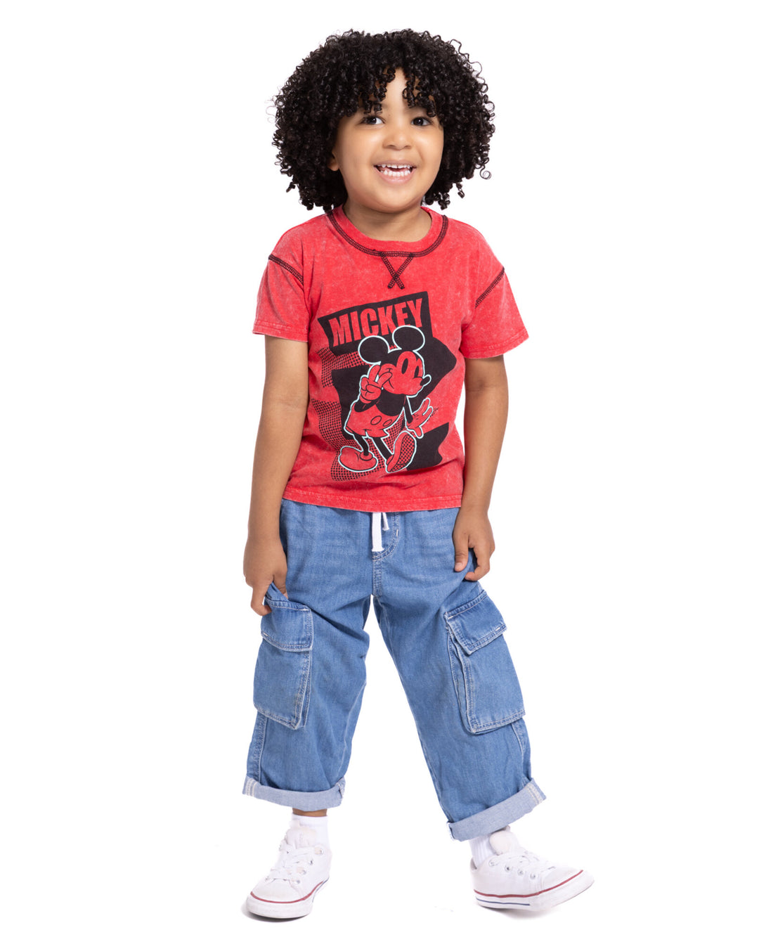 Disney Mickey Mouse Short Sleeve T-Shirt Red Peace Sign