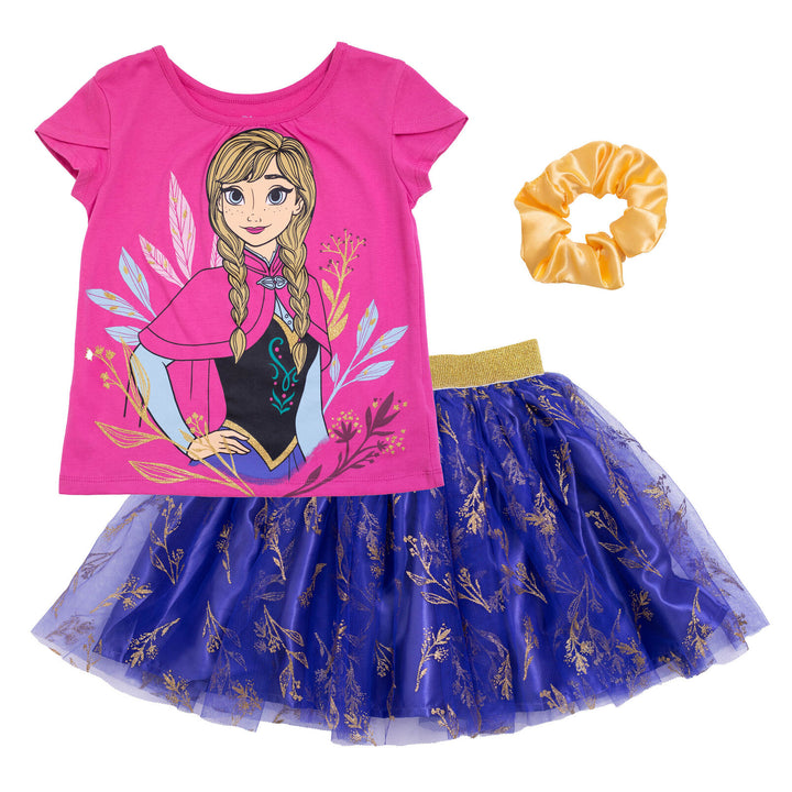 Frozen Girls' T-Shirt and Tutu Skirt Set with Scrunchie Pink Anna