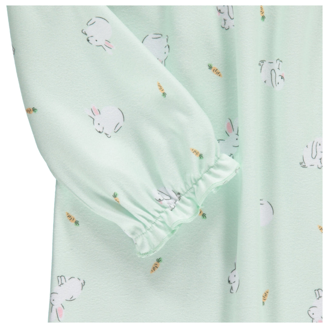 Dreamwave Girls' Long Sleeve Pajama Nightgown Mint Bunny Print
