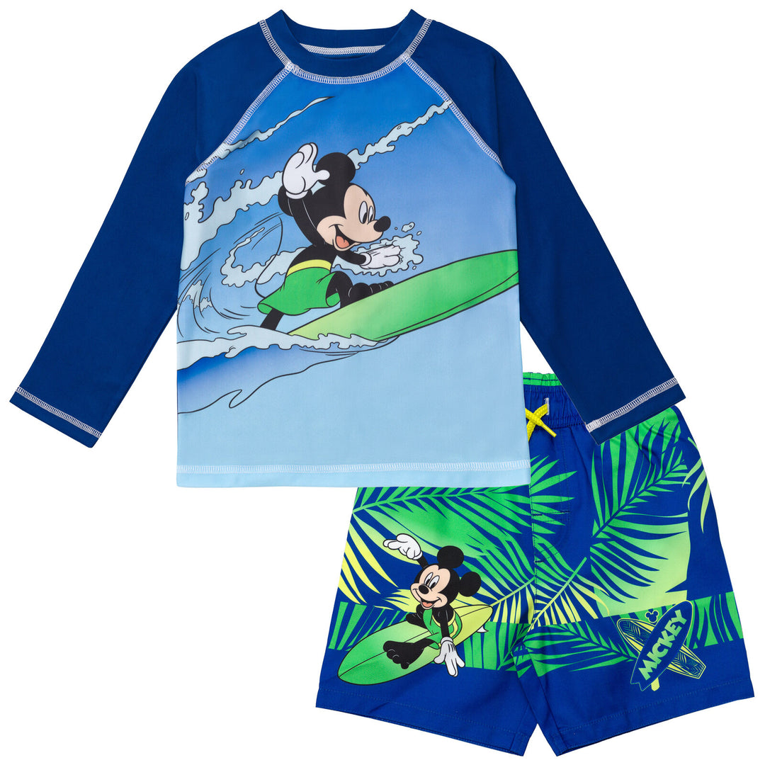 Disney Mickey Mouse 2-Piece Swimwear Rash Guard and Swim Trunks Set Surf Navy