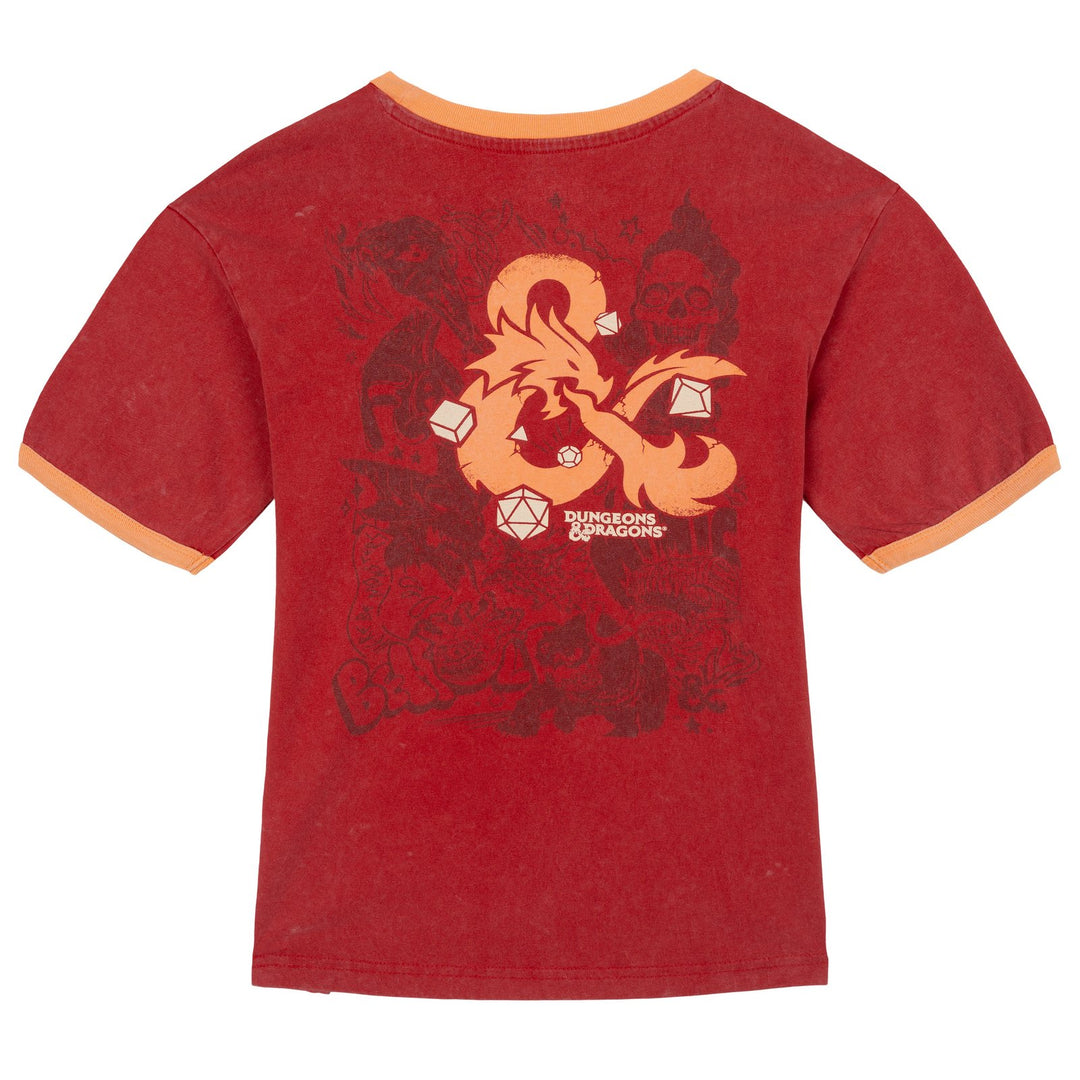 Dungeons & Dragons Graphic Logo Ringer T-Shirt Textured Red Coral
