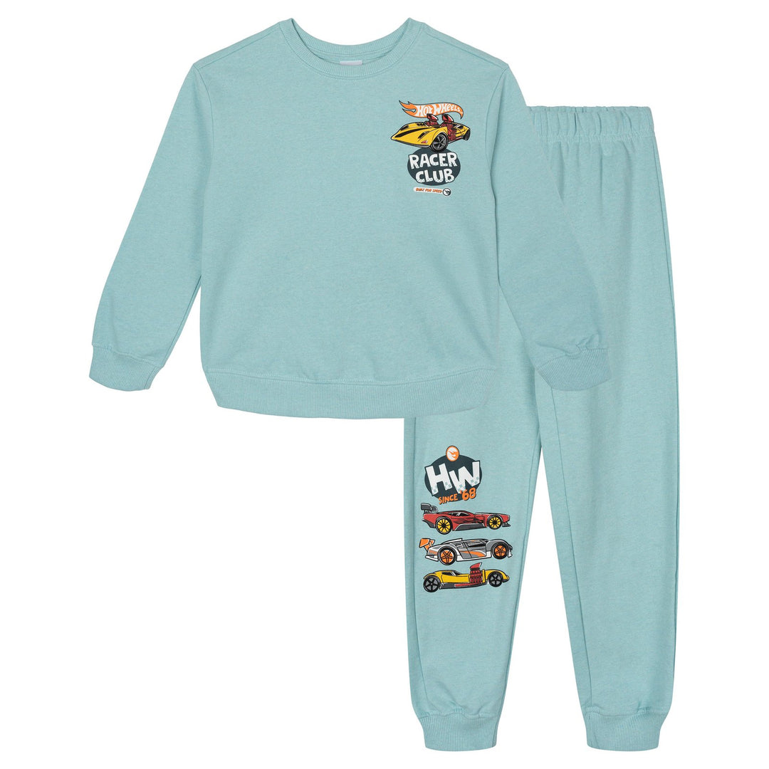 Hot Wheels Boys' Fleece 2-Piece Sweatshirt and Pants Set Seafoam