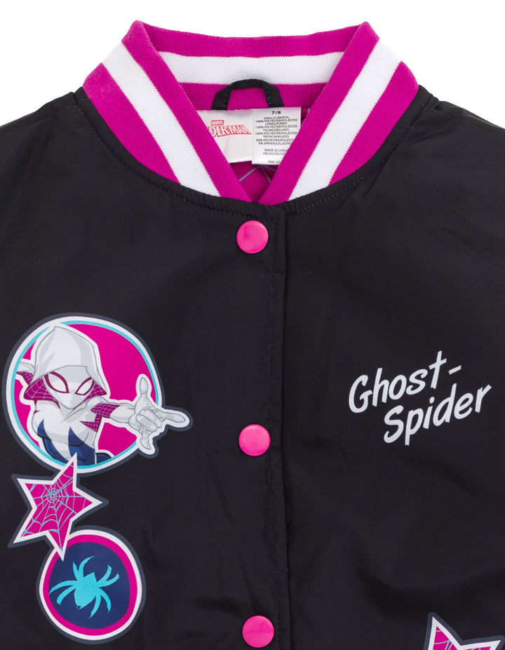 Marvel Spider-Verse Spider-Gwen Girls' Cosplay Bomber Jacket Black Ghost