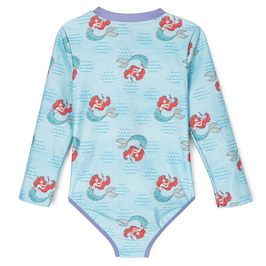 The Little Mermaid Princess Ariel Girls' Zip-Up One Piece Swimsuit Light Blue