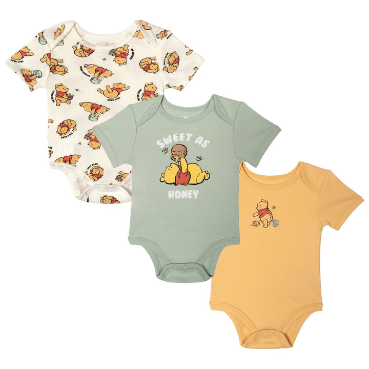 Disney Winnie the Pooh Baby 3-Pack Short Sleeve Bodysuits Green Yellow