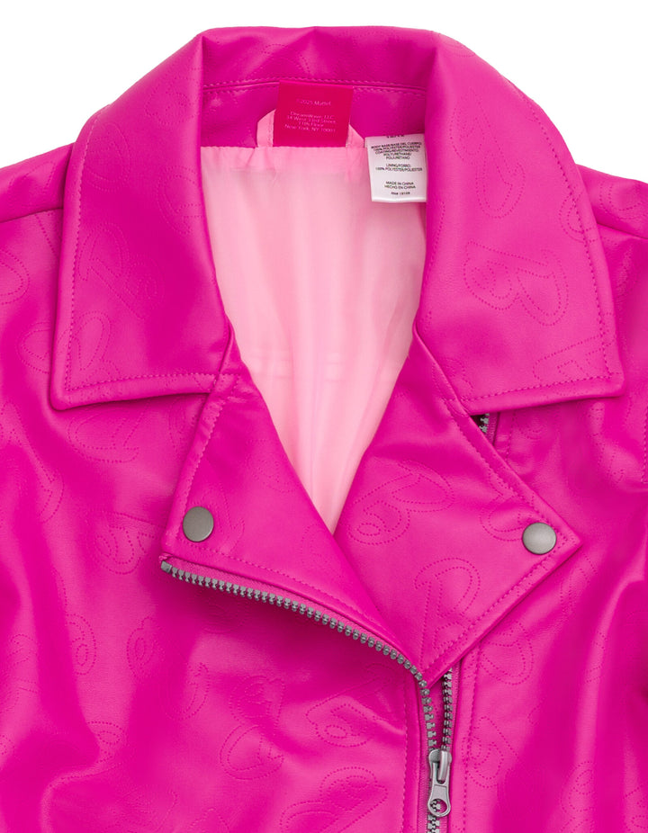 Barbie Girls' Iridescent Zip-Up Leather Jacket Pink