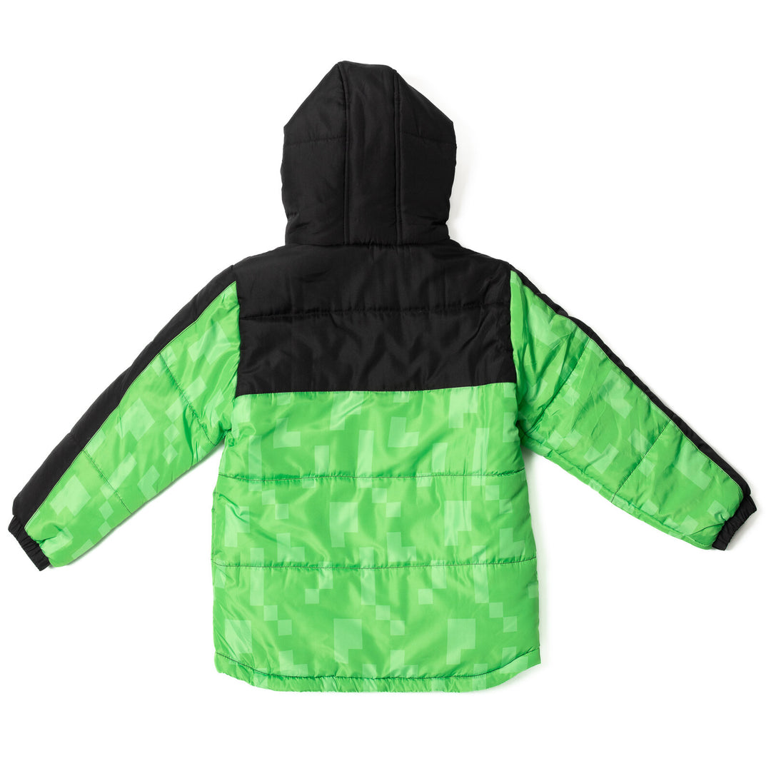 Minecraft Creeper Boys' 2-Piece Hooded Puffer Jacket and Snow Bib Set Green
