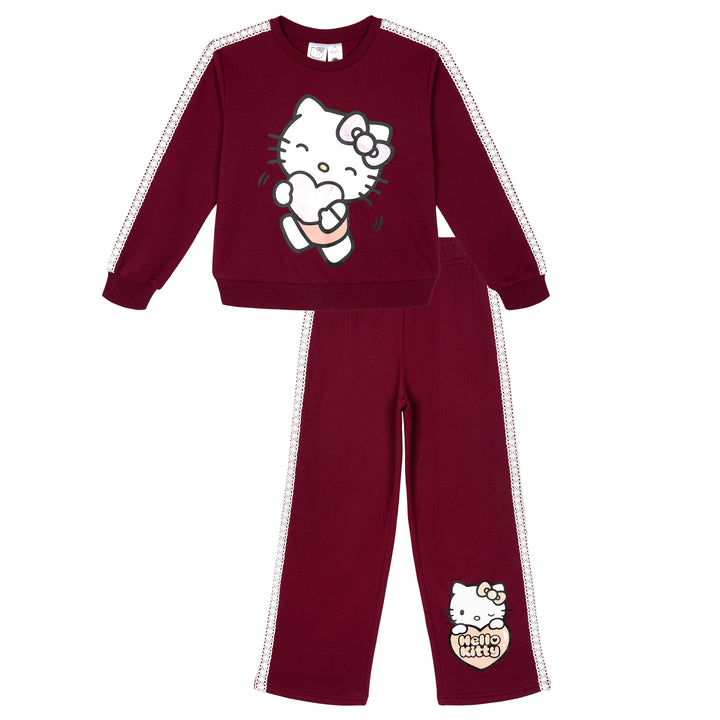 Hello Kitty Girls' Fleece Sweatshirt and Pants Set Deep Burgundy