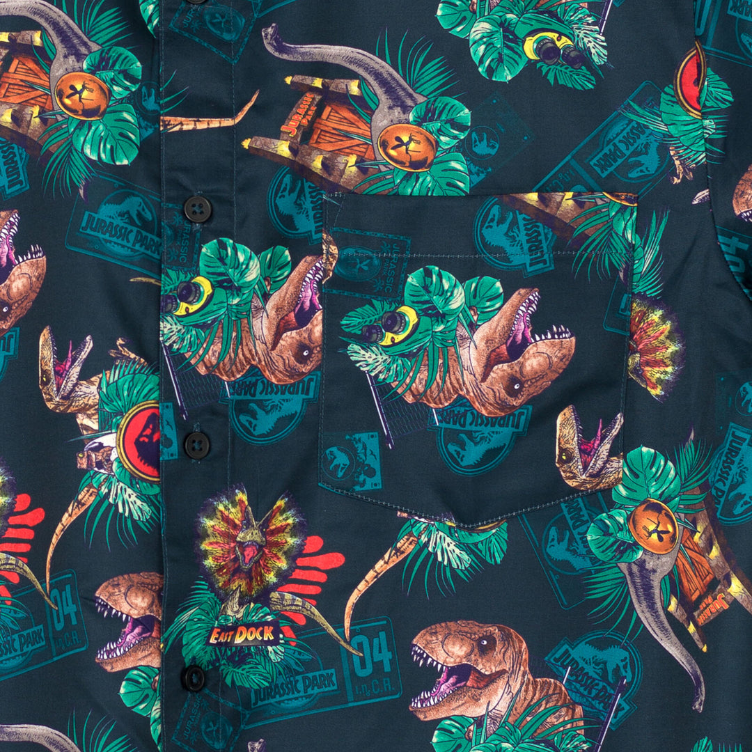 Jurassic World Jurassic Park T-Rex Men's Shirt Navy Dino Tropical