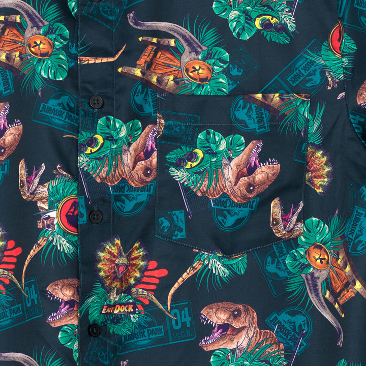 Jurassic World Jurassic Park T-Rex Men's Shirt Navy Dino Tropical