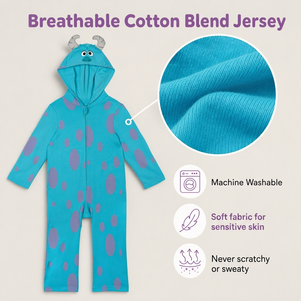 Monsters Inc. Sulley Boys' Cosplay Hooded One Piece Teal Purple