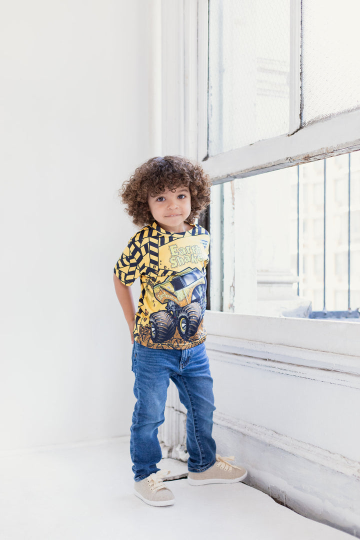 Monster Jam Earth Shaker Boys' Athletic Short Sleeve T-Shirt Yellow