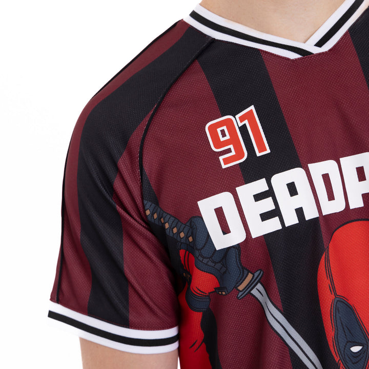 Marvel Deadpool & Wolverine Men's Athletic Jersey Shirt  V-neck T-Shirt Maroon