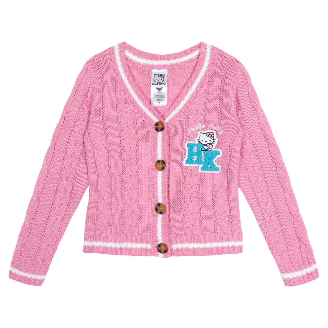 Hello Kitty Girls' Varsity Cardigan Sweater Pink