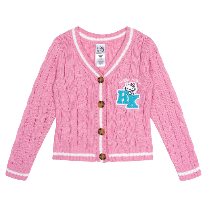 Hello Kitty Girls' Varsity Cardigan Sweater Pink
