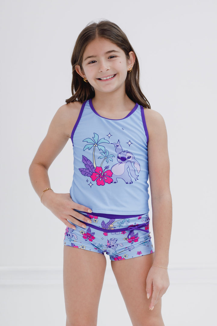 Lilo & Stitch Girls' Swimwear 2-Piece Tankini and Swim Shorts Set Angel Sky Blue
