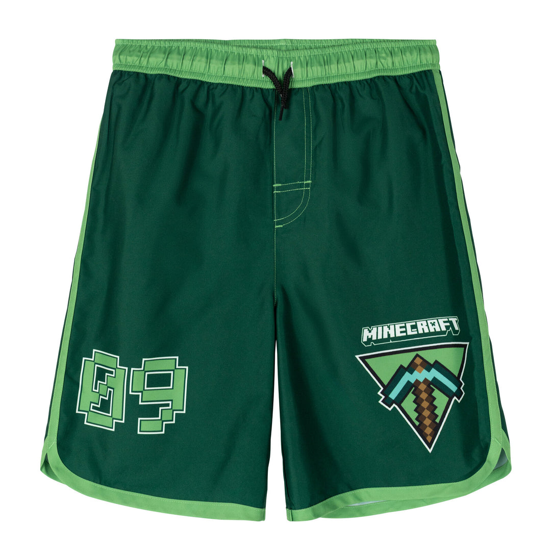 Minecraft Creeper Swimwear 2-Piece Rash Guard and Swim Trunks Set Dark Green