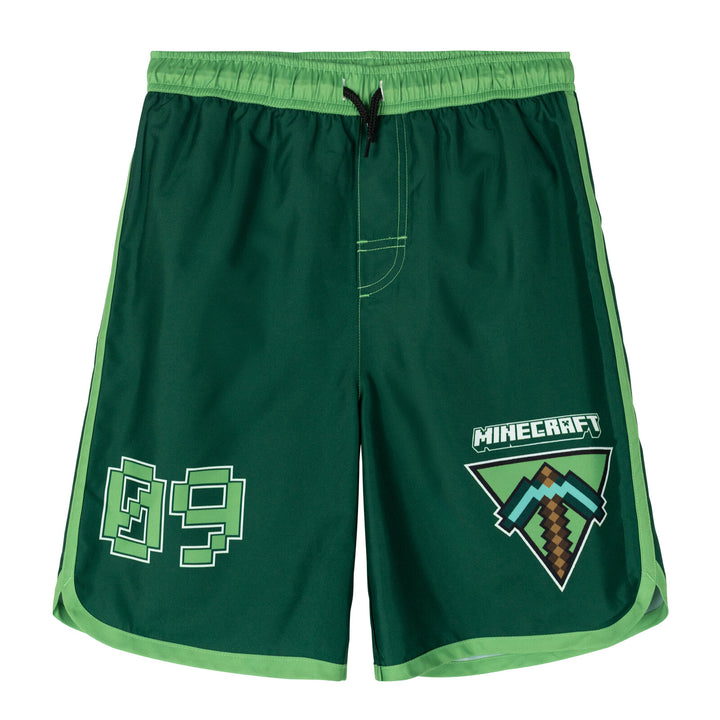 Minecraft Creeper Swimwear 2-Piece Rash Guard and Swim Trunks Set Dark Green
