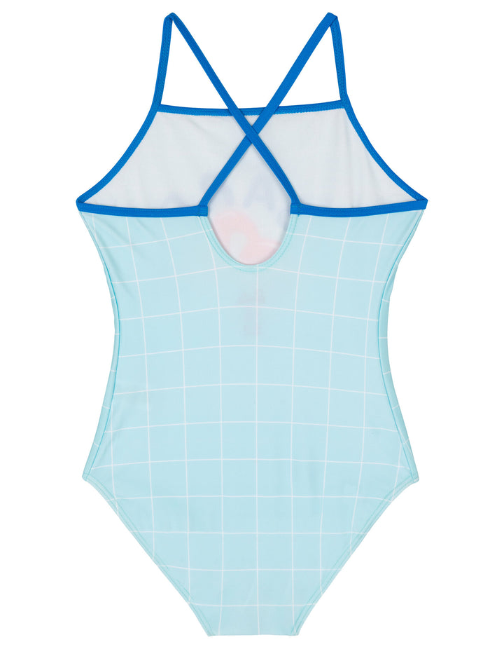 Barbie Girls' One Piece Swimsuit Blue Grid