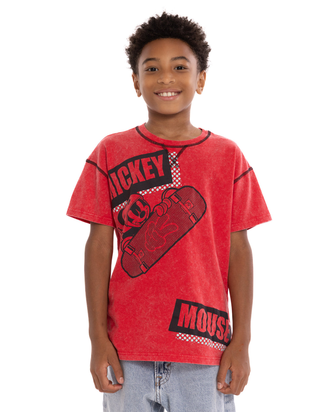 Disney Mickey Mouse Boys' Short Sleeve T-Shirt Red Skateboard