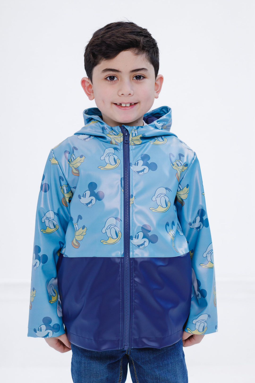 Disney Mickey Mouse Boys' Hooded Zip-Up Rain Jacket Navy