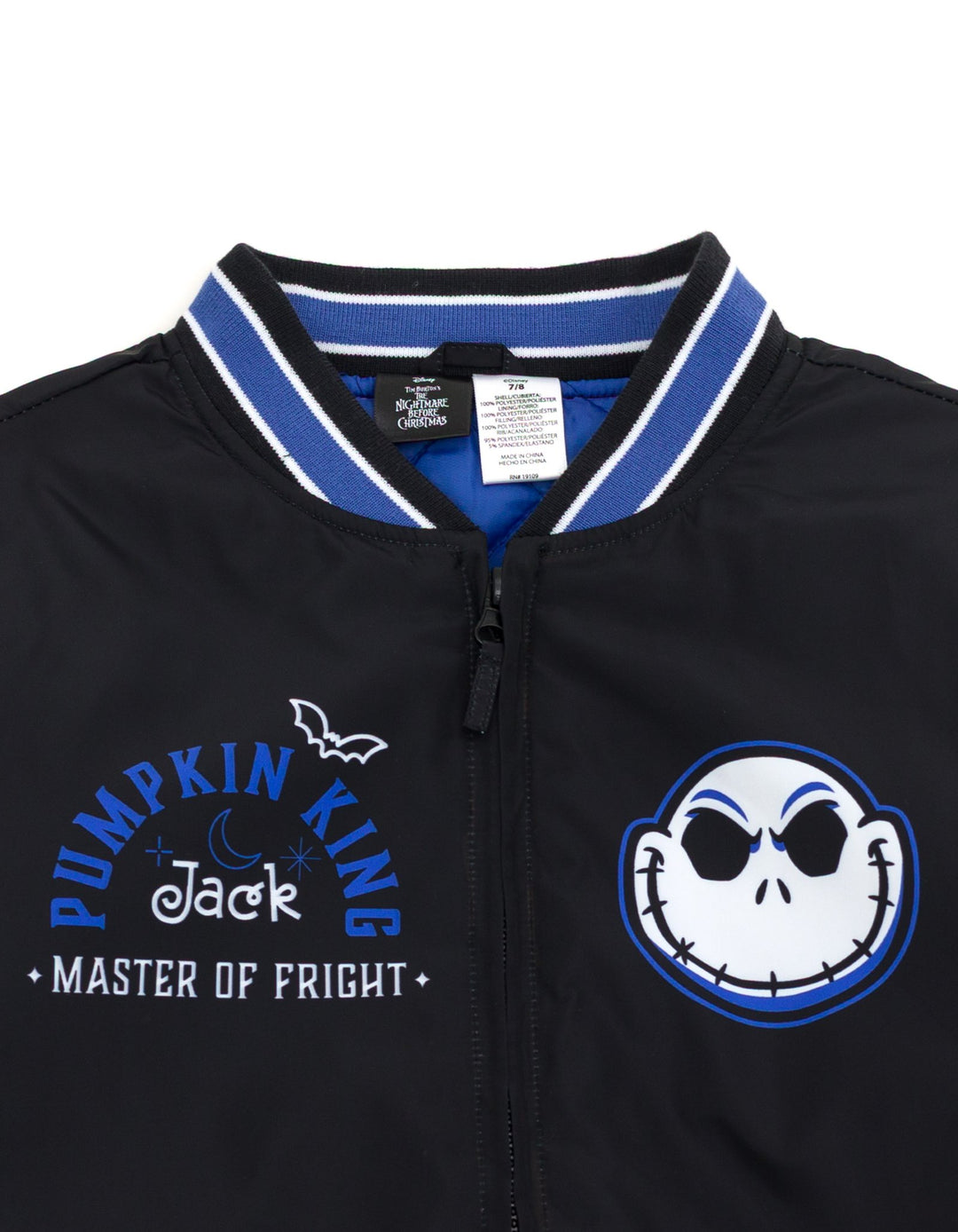 Nightmare Before Christmas Full Zip Varsity Bomber Jacket Black Grey Jack Zero