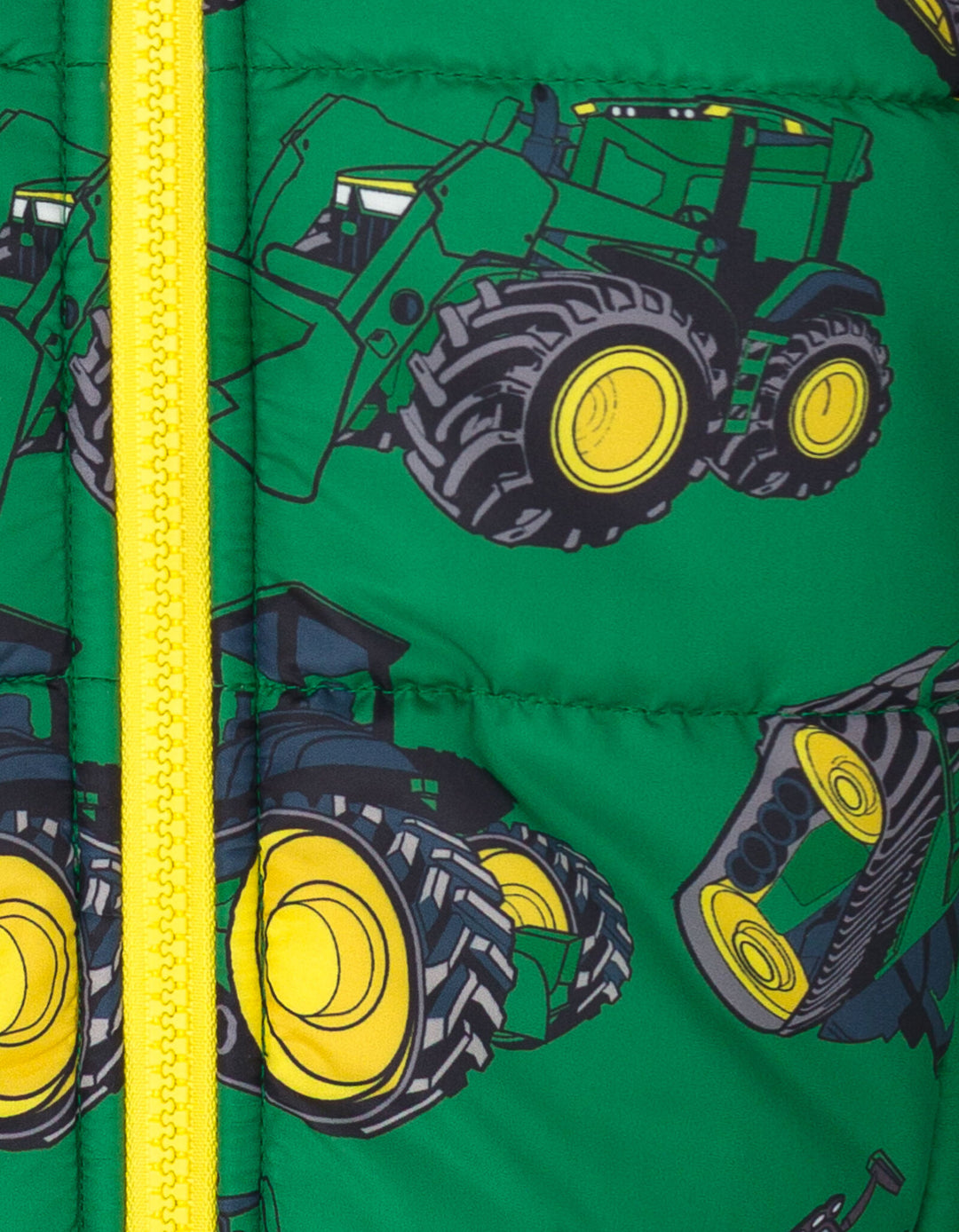John Deere Boys' Quilted Hooded Puffer Jacket Tractor Green Print