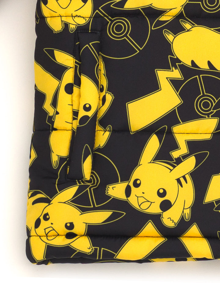 Pokemon Pikachu Boys' Hooded Puffer Jacket Black Print