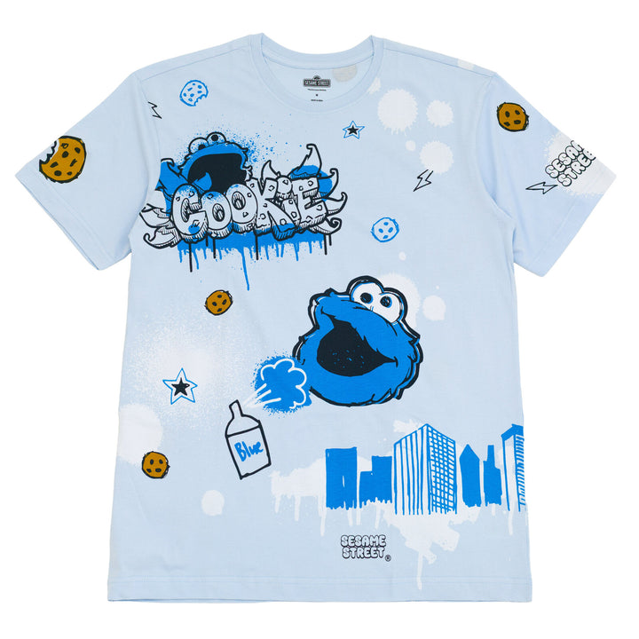 Sesame Street Cookie Monster Men's Crewneck Short Sleeve T-Shirt Blue
