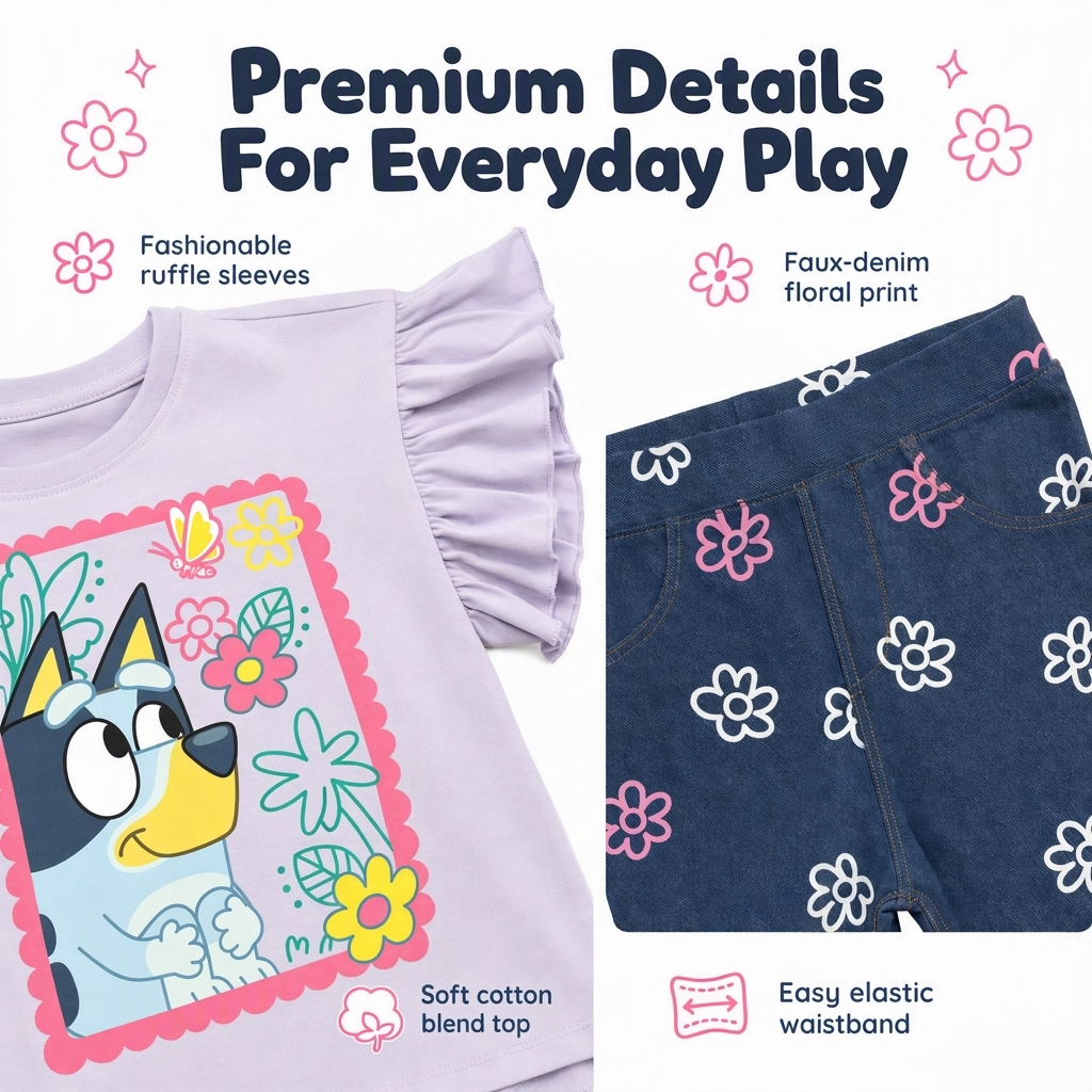 Bluey Girls' Ruffle T-Shirt and Jeggings Set Lavender Blue
