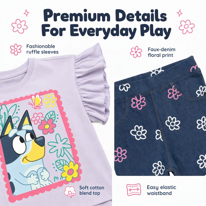 Bluey Girls' Ruffle T-Shirt and Jeggings Set Lavender Blue
