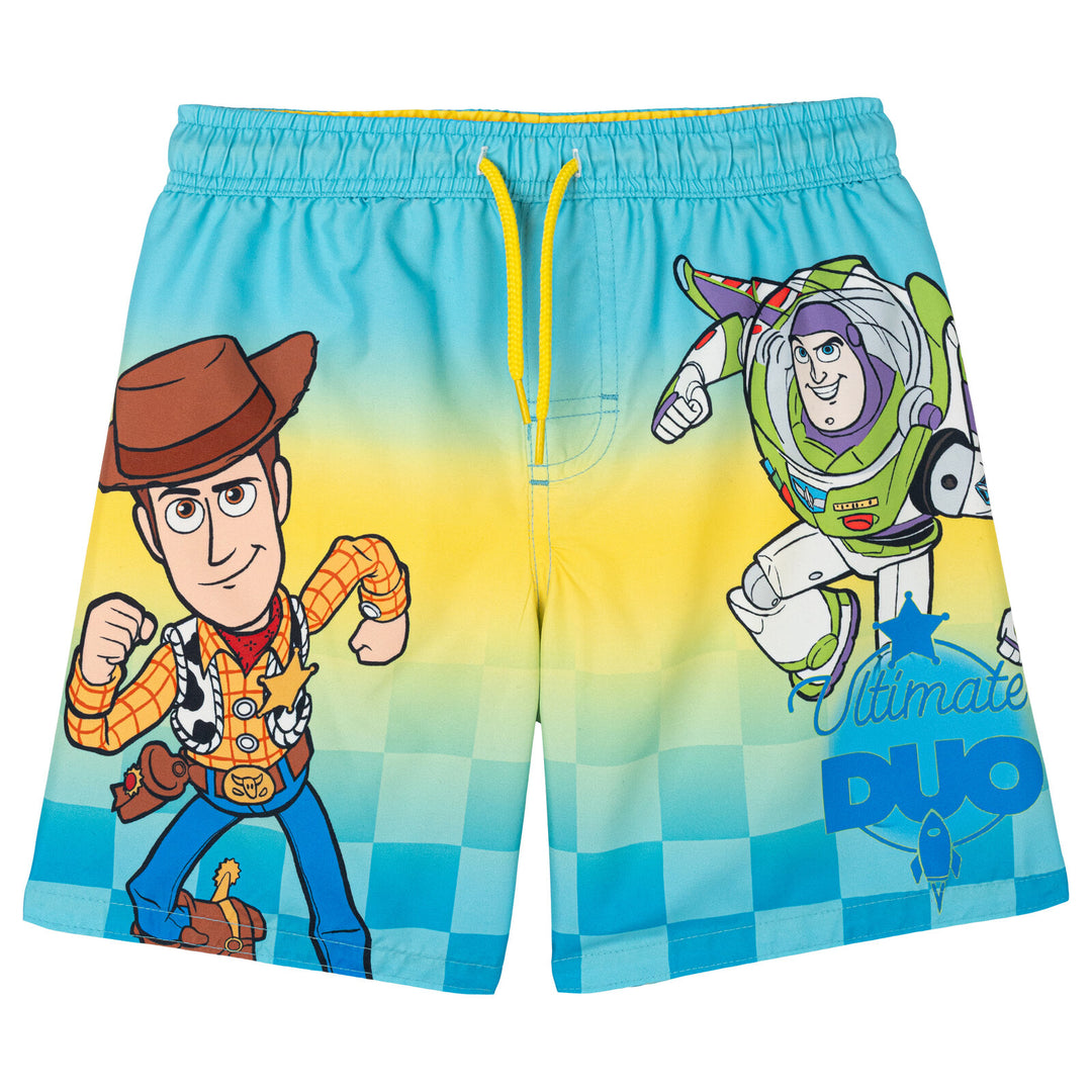 Disney Toy Story Boys' Quick Dry Microfiber Swim Trunks Woody Buzz Yellow Blue