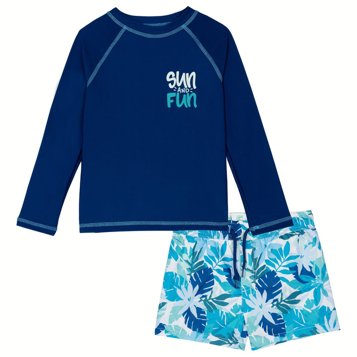 Dreamwave Boys' 2-Piece Swimwear Rash Guard and Swim Trunks Set Navy Teal Mint