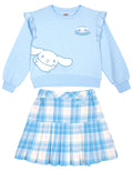 Hello Kitty Cinnamoroll Girls' Fleece Sweatshirt and Pleated Skirt Set Blue
