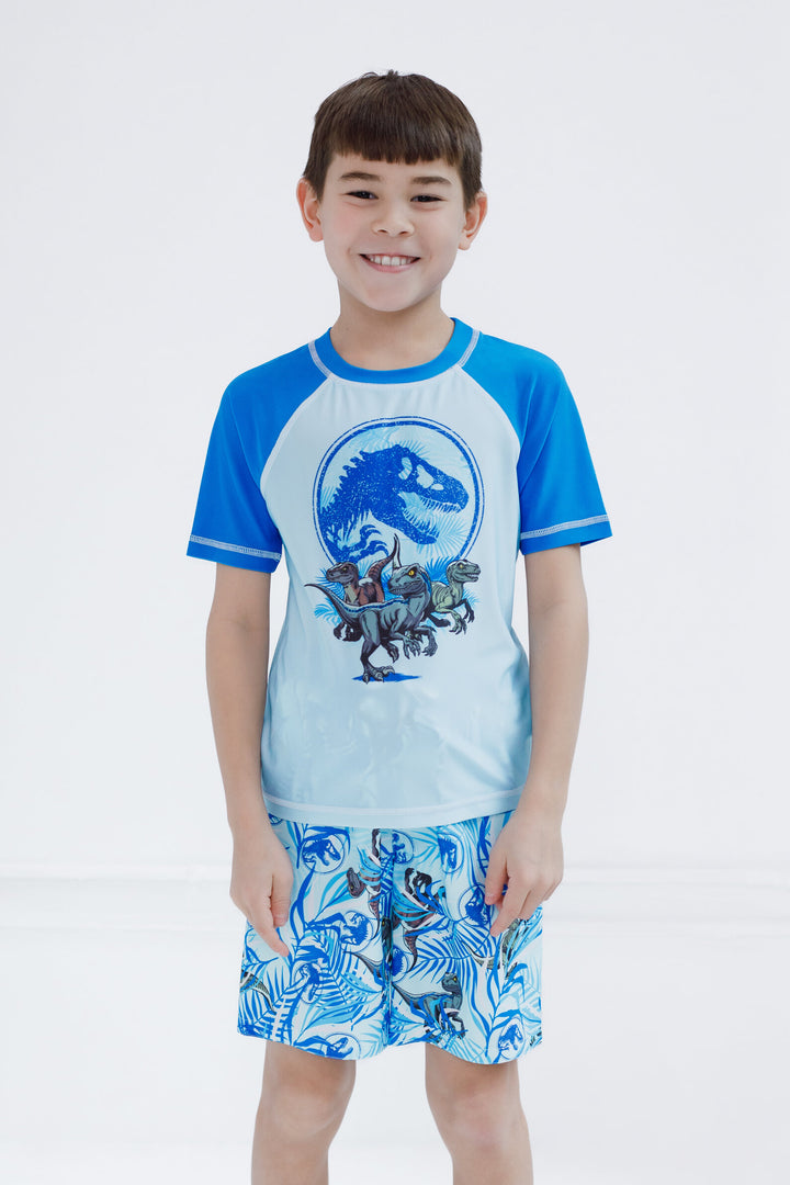 Jurassic World Jurassic Park T-Rex 2-Piece Rash Guard and Swim Trunks Set Raptor