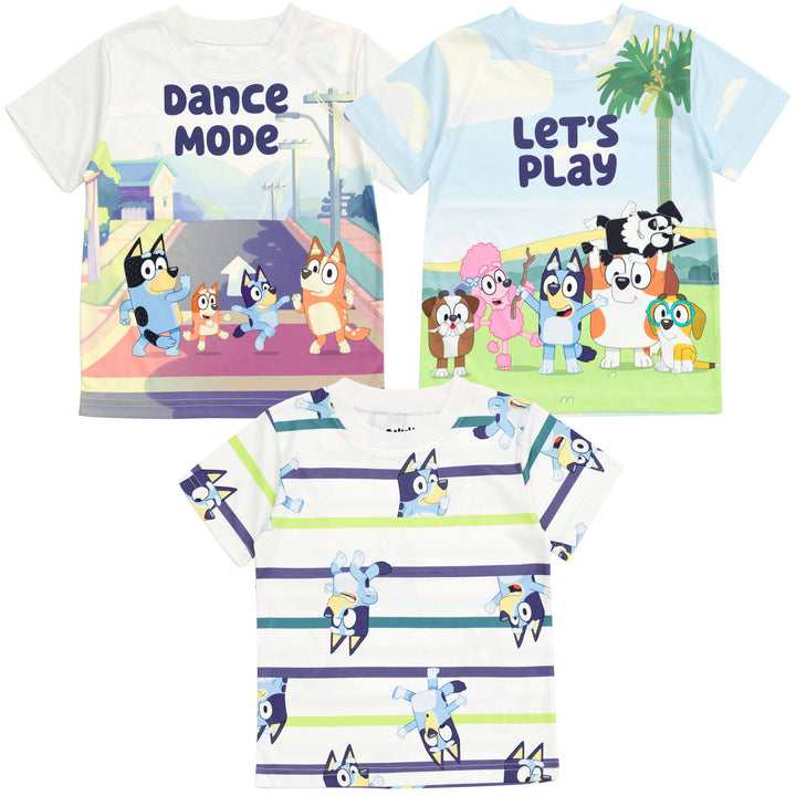 Bluey Boys' 3-Pack Athletic T-Shirts Navy Teal Lime