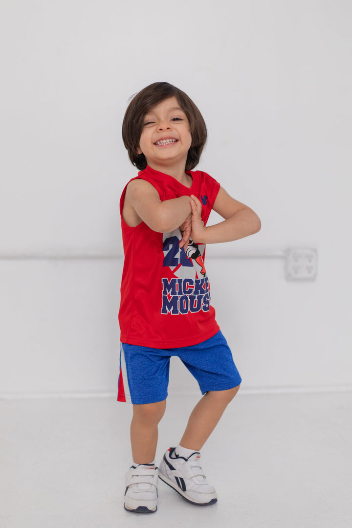 Disney Mickey Mouse Toddler Boys' 3-Piece Tee Tank and Shorts Set Blue Red