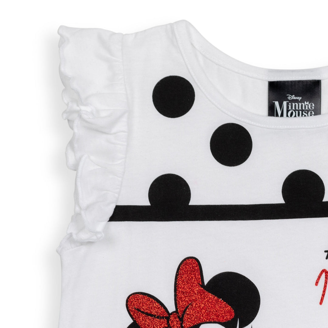 Minnie Mouse Girls' 2-Pack Glitter Tees Black White Polka Dot