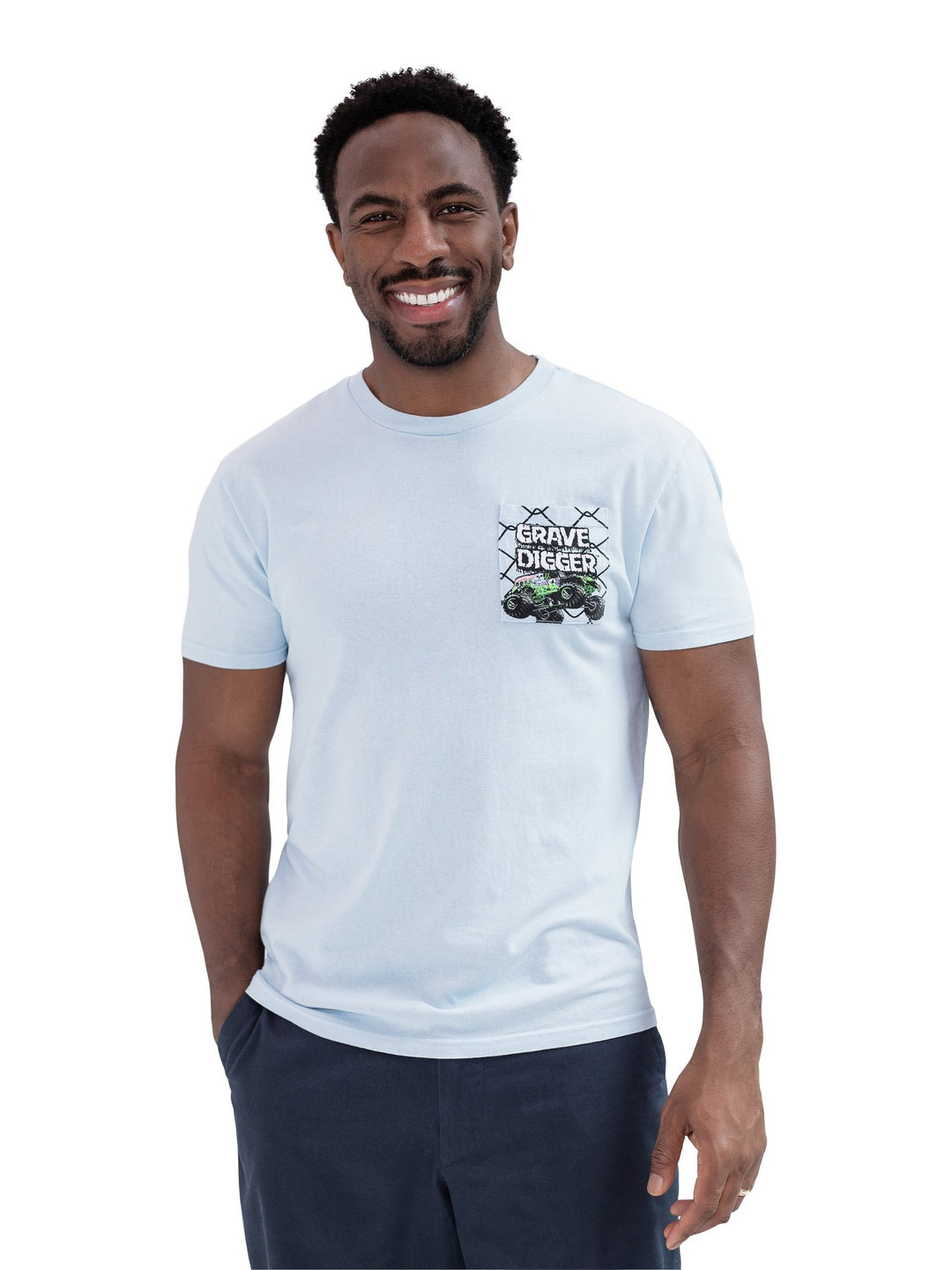 Monster Jam Grave Digger Men's Short Sleeve T-Shirt Sky Blue