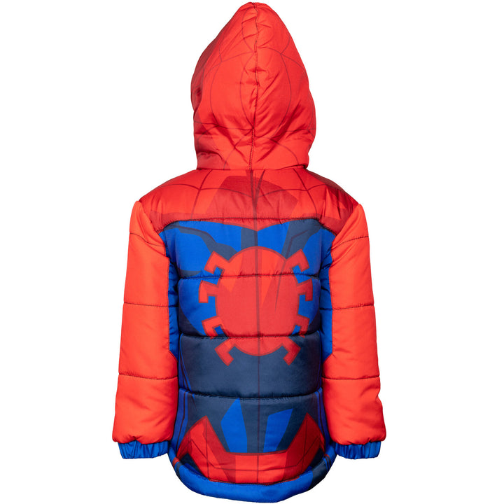 Marvel Spider-Man Boys' Hooded Zip-Up Puffer Jacket Red Blue